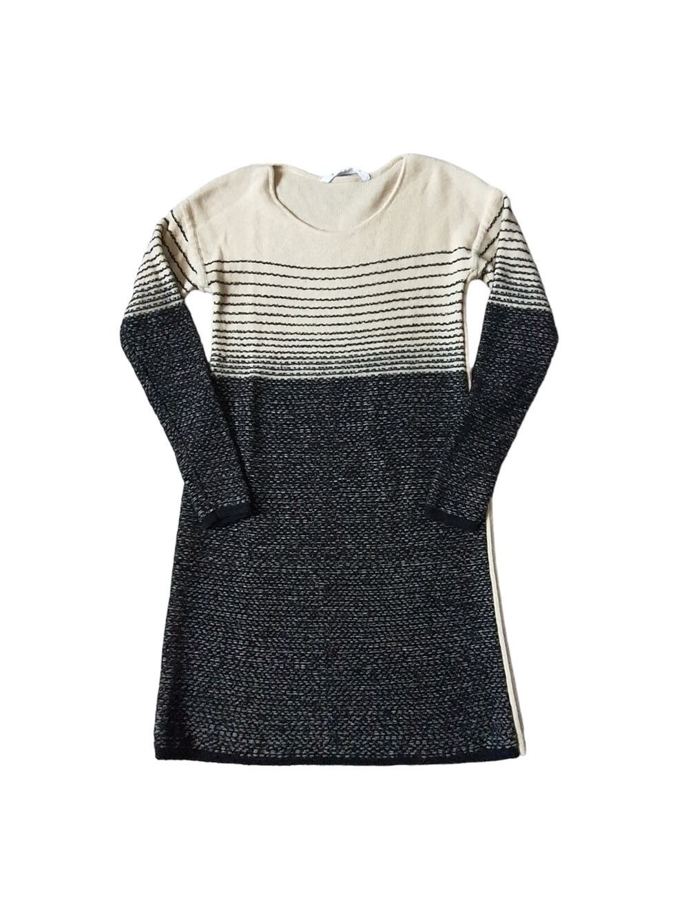 Athleta Merino Wool Long Sleeve Knit Sweater Dress Stripped Drop Shoulder Size M